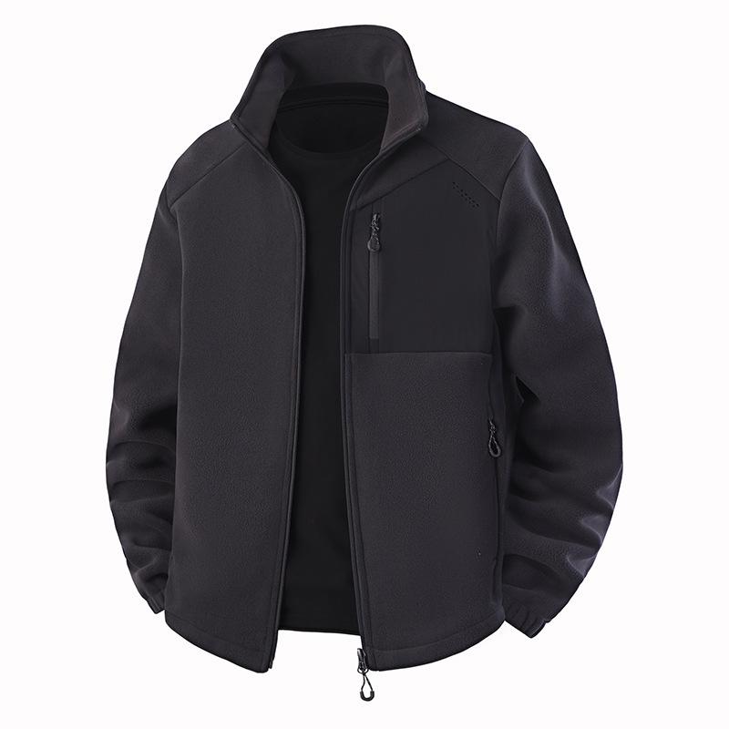New Men's Stand-up Collar Thickened Fleece Jacket with Velvet Warmth and Windproof Fashion