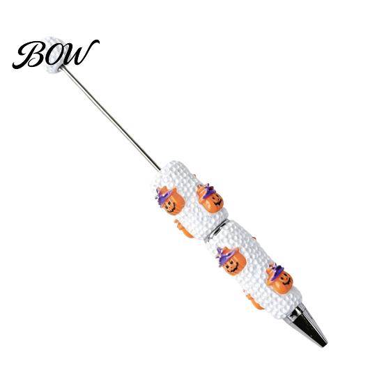 Smooth Writing Beaded Pens Halloween Rhinestone Beadable Pen, DIY Sparkly Cat Pumpkin Ghost Plastic Handmade Gift Glitter Black Ink Ballpoint Pen for