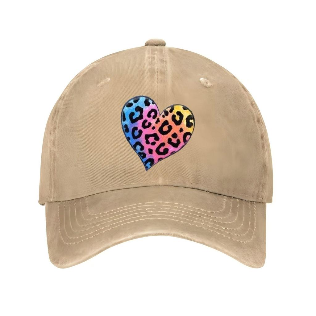 Colorful Leopard Heart Print Baseball Cap Unisex Cotton Adjustable Casual Sports Hat