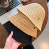 Spring and summer breathable cotton and linen sun hat straw woven bucket hat versatile simple sun hat travel