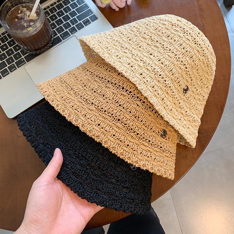 Spring and summer breathable cotton and linen sun hat straw woven bucket hat versatile simple sun hat travel