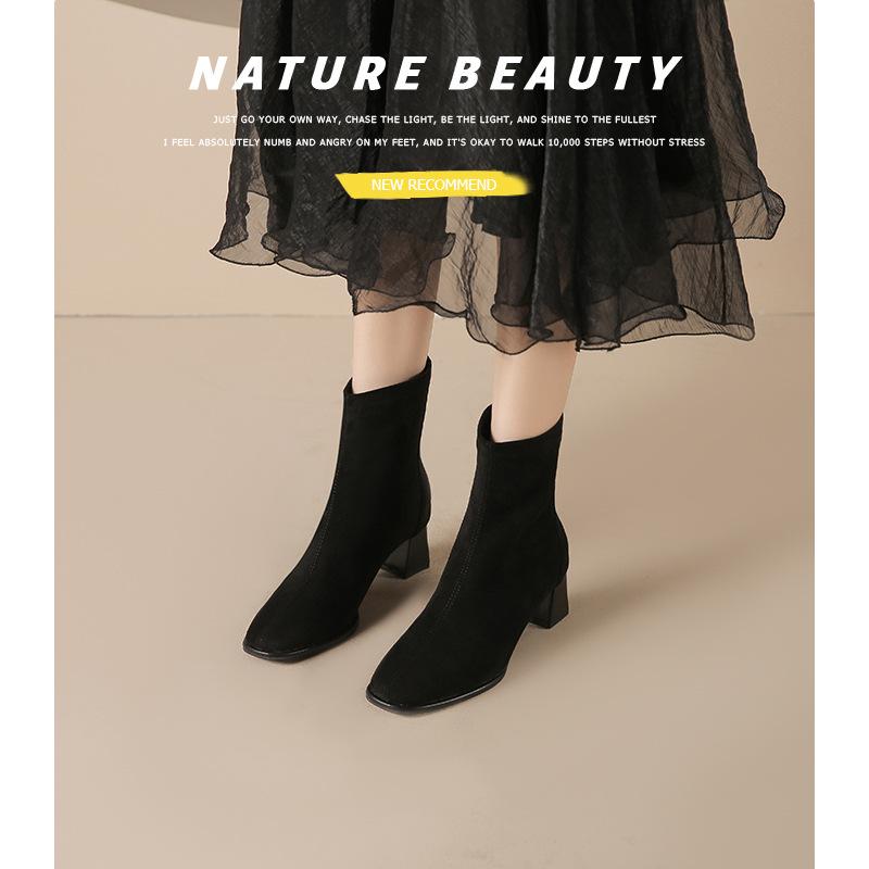 

Women s boots with square toe and back zipper 2026 autumn and winter short boots short tube suede boots for women 40