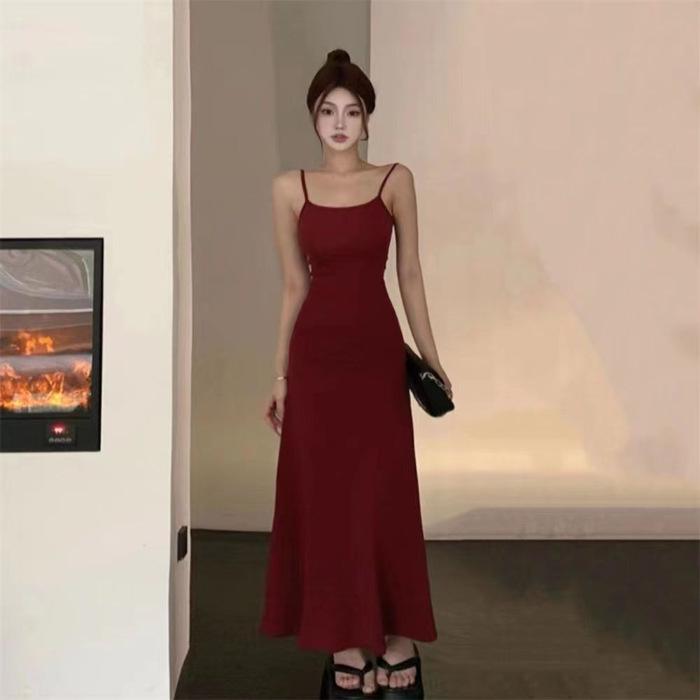 Women's Summer 2026 One-Shoulder Elastic Suspender Dress - Waist-Slimming Long Skirt