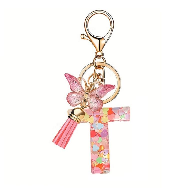 Fashionable Crystal Letter Keychain Sparkling Butterfly Tassels Charm Keyring Ornament for Women Girls Accessories