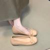 Bow red single shoes French single shoes women's 2025 spring new ladyshoes shallow mouth ballet inner heightening grandma shoes
