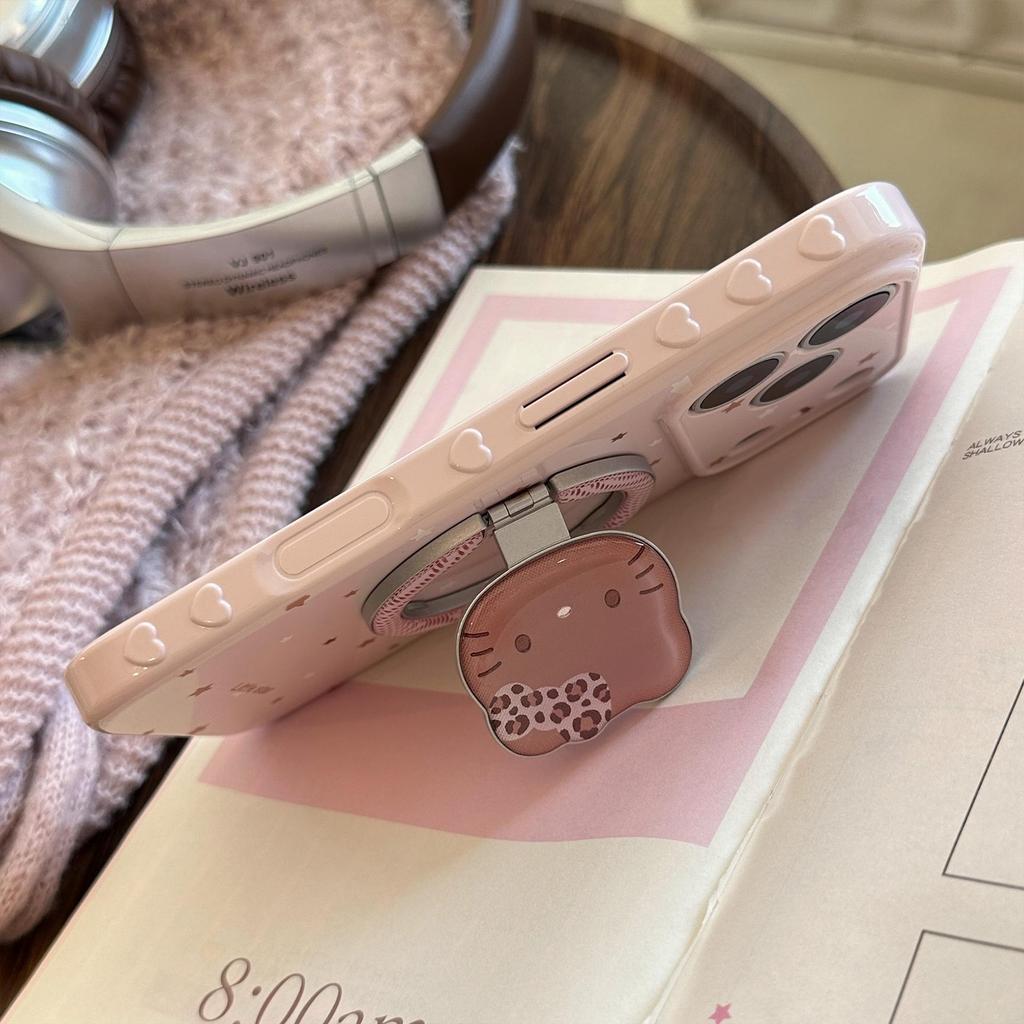 Pink Leopard Print Magnetic Phone Case with Stand for iPhone 16 Pro/13/15 - Cartoon Design