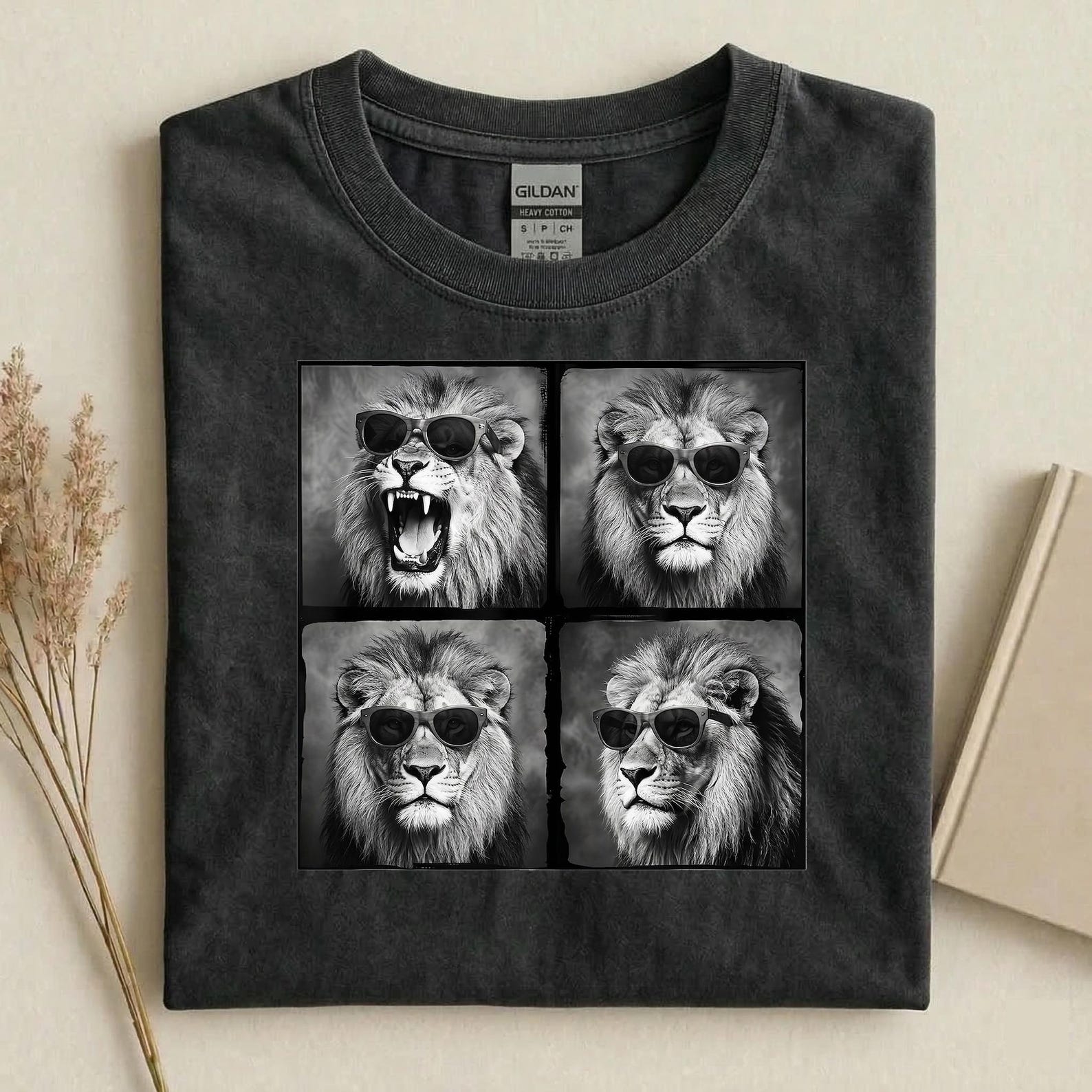Funny Lion Sunglasses Shirt, Cool Lion Graphic Tee, Black and White Lion T-Shirt, Animal Lover Gift, Safari Wildlife Shirt 3XL
