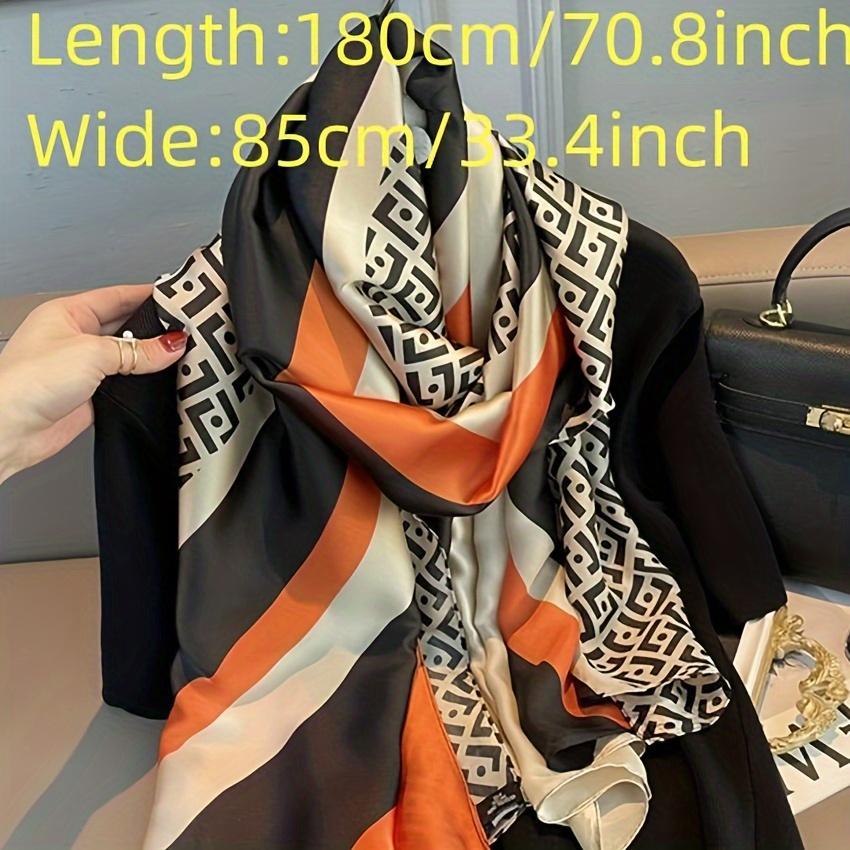 Luxury Brand Khaki Letter Printed Scarf Elegant Thin Smooth Satin Shawl Summer Windproof Sunscreen Large Scarf For Women