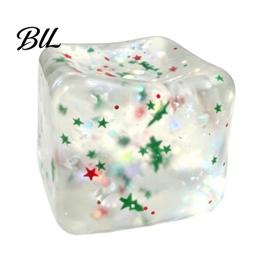 Ice Cube Sensory Toys Christmas Squeeze Toy, Confetti Filled Stress Relief Clear Toy Slow Rebound for Anxiety Reduction Transparent