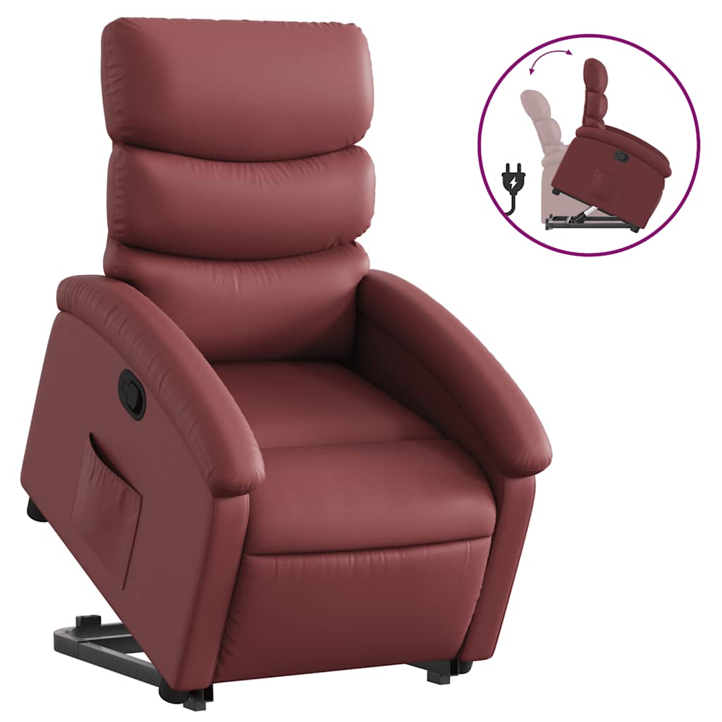 Recliner with Rising Assistance Burgundy Artificial Leather