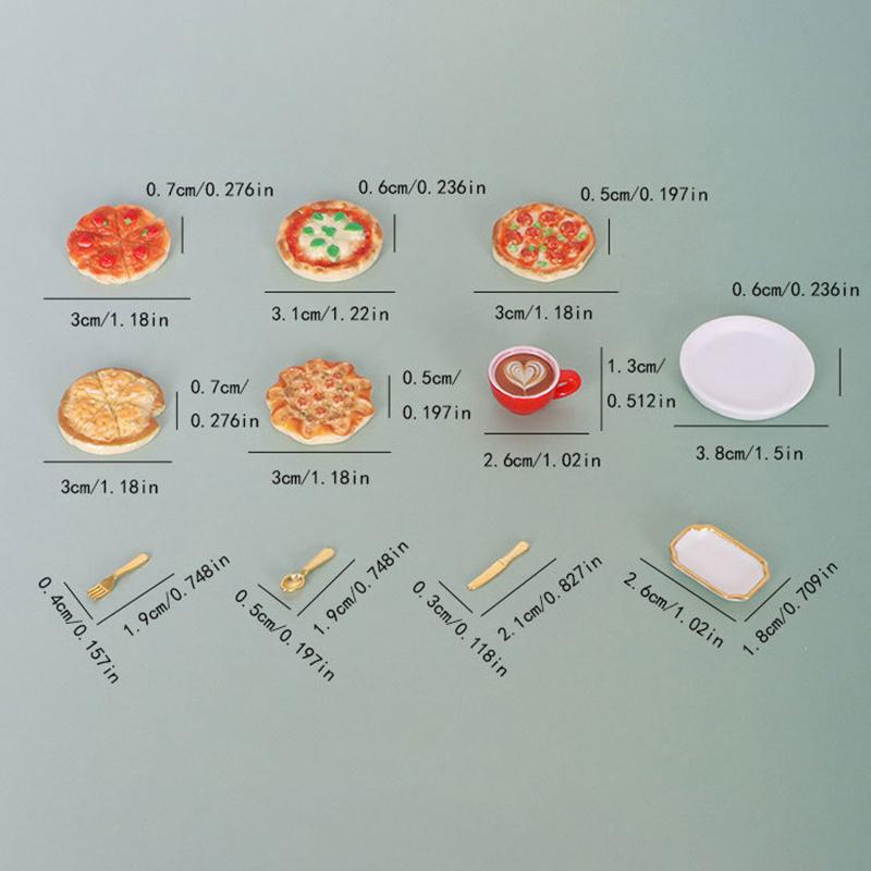 7Pcs/Set Dollhouse Miniatures Cheese Pizza Tableware Mini Cutlery Knife Fork Spoon Set Diy Tableware Doll Accessories