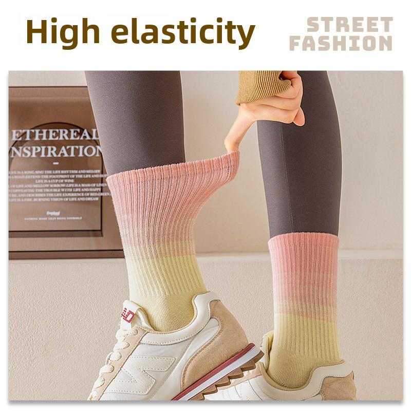 5 Pairs of Female Autumn and Winter Cotton Sports Gradient Stockings