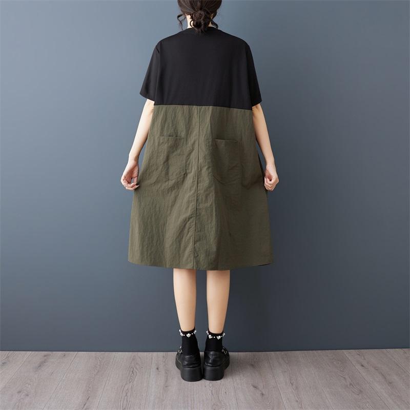 Korte mouw Plus size vintage Patchwork nieuw in jurken voor vrouwen casual los Midi zomerjurk