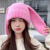 Solid Color Rabbit Ear Hats Y2K Plush Skull Cap Soft Women Beanie Hat  Outdoor