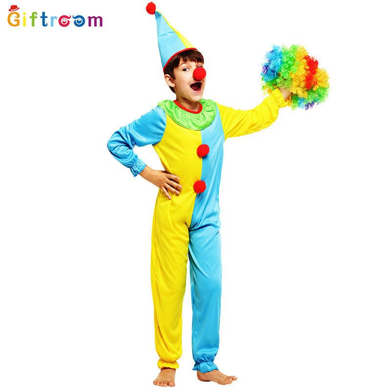 Colorful Western Halloween Costume For Kids Featuring Fun Clown Design With Polyester Fabric
