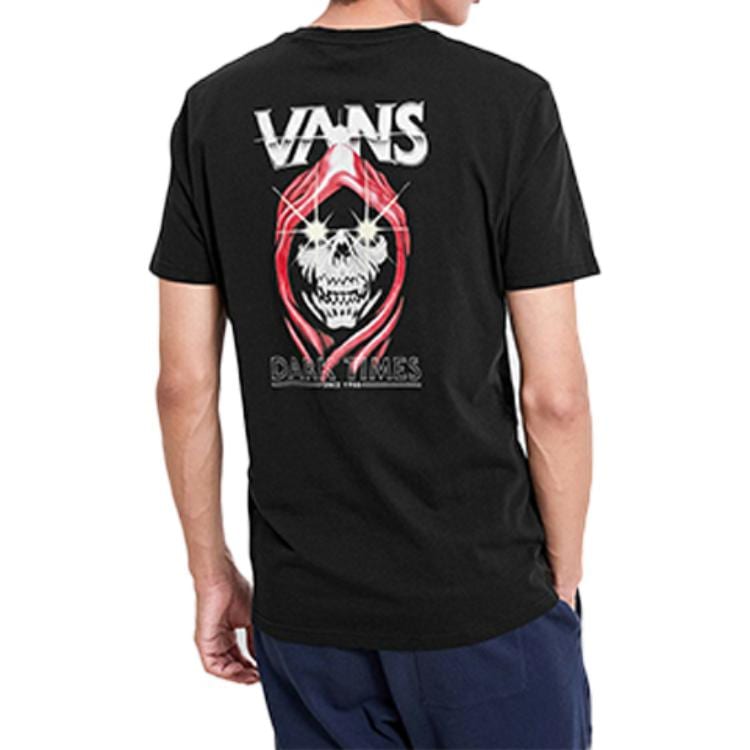Vans T-shirty Męskie Czarne Okrągły Dekolt Umiarkowany Prosty Krój VN0A4MLVBLK
