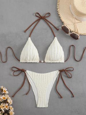 2025 Solid Color Strappy Bikini - Backless & Stylish Two-Piece Swimsuit