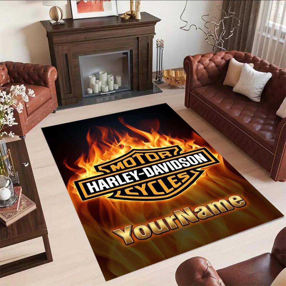 Harley-davidson Motorcycles Personalized Name Area Rug Design for Hallway Decorate room Kitchen Living Rooms Anti-slip Rug Anime Office Decor