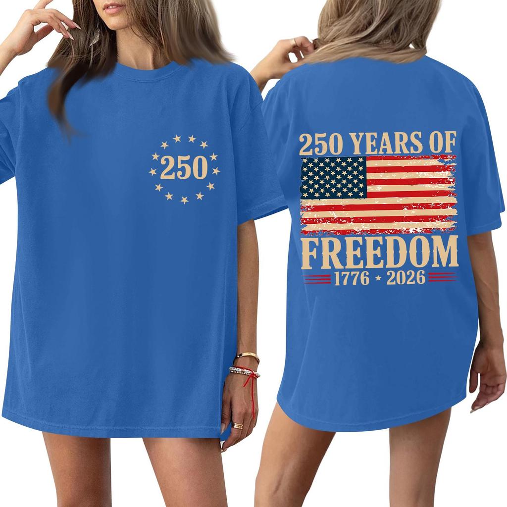 Women's Fashionable Casual Short-Sleeve Round Neck Printed T-Shirt For The 250th Anniversary Of The Founding Of The United States