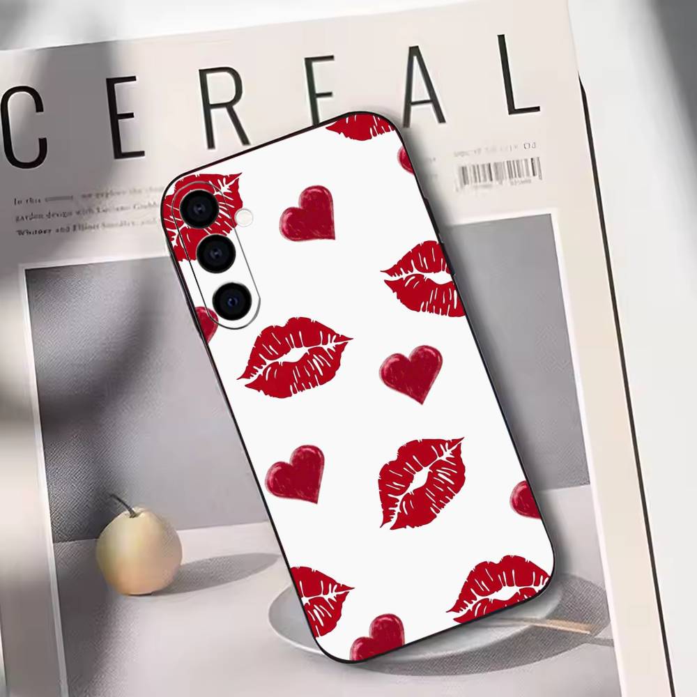 Sexy Red Lips Kiss Phone Case For Samsung Galaxy A73,A72,A71,A70,A53,A52,A51,Others Soft Black Cover