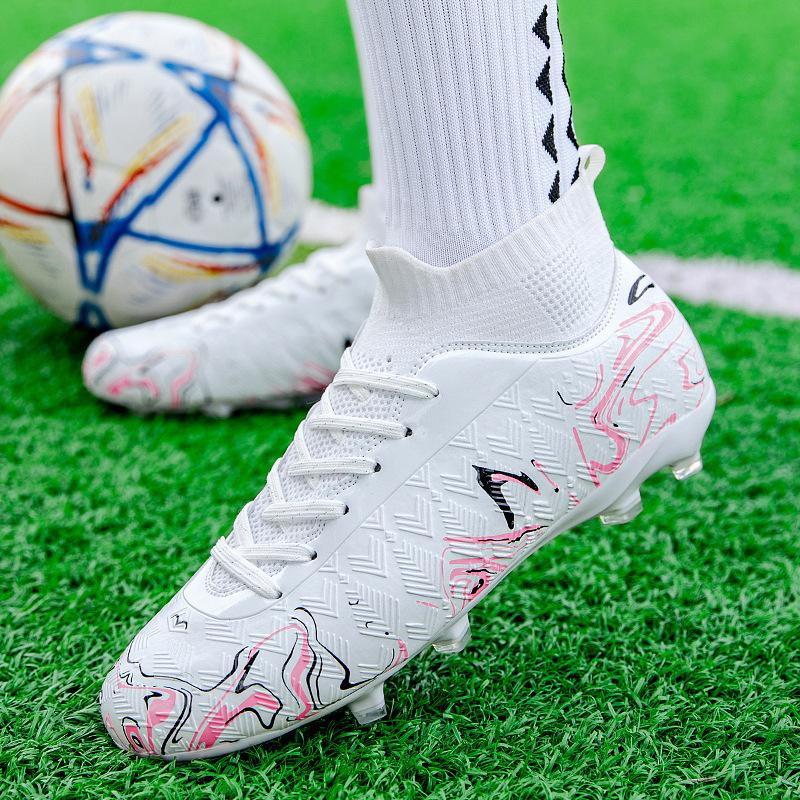 High-top football shoes for boys and girls, adult ag long nails, youth artificial grass competition training shoes