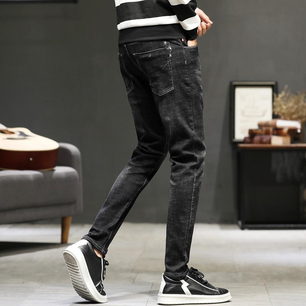 Vår Stretch Jeans Herre Slim Fit Smale Føtter Herrebukser Mote Svart Rett Rør Herrebukser Mote Vårstil