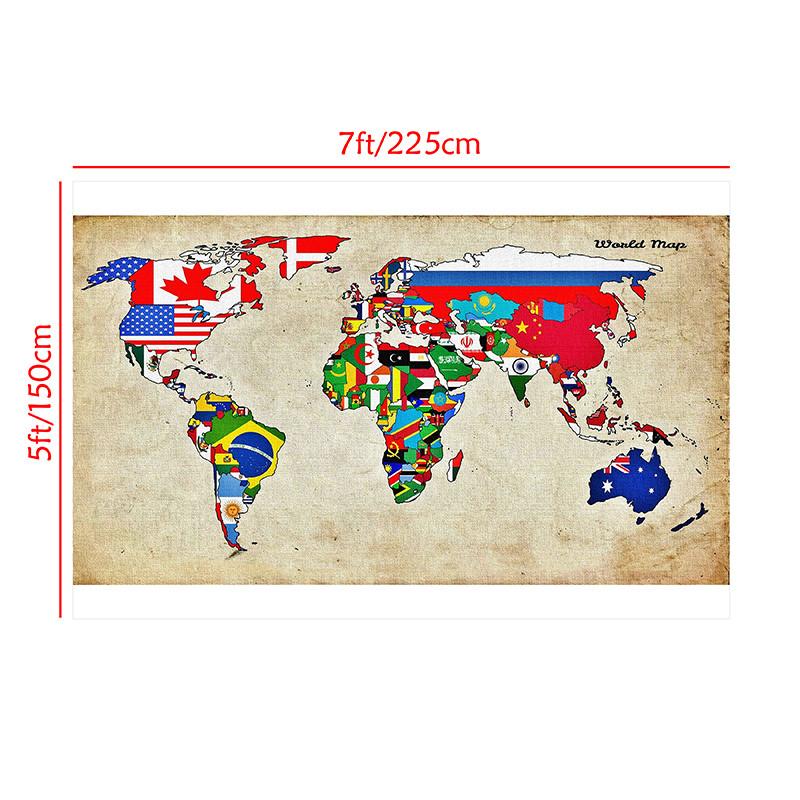 Kunst-Hintergrundtuch Retro-Weltkarte mit Nationalflaggen Wandposter, Rahmenlos für Zuhause Geografische Werkzeuge, Reisebedarf