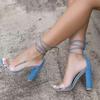 2022 Large Size Thick Heel Sandals: Transparent Strap, European & American Classic Style