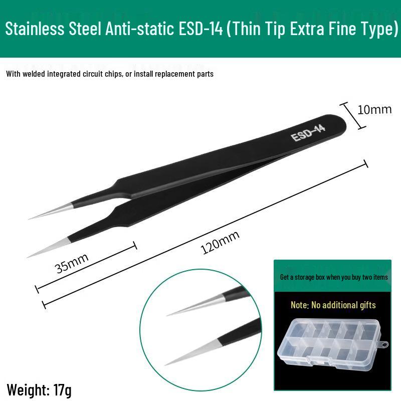 Bao Lian Anti-static Stainless Steel Tweezers - Bent Tip & Fine Pointed Tip for Precision Bird's Nest Hair & Blackhead Removal