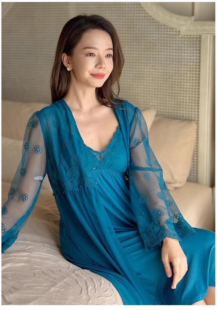 Women's Retro Princess Lace Camisole Dress with Built-in Bra - Spring/Summer Nylon Mesh Pajamas