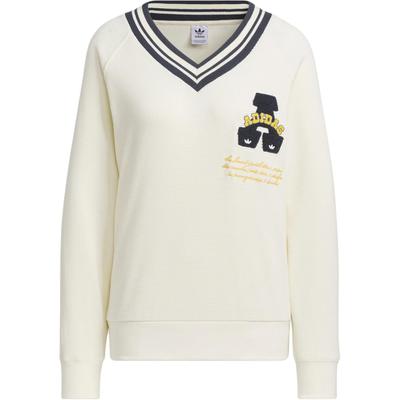 Originals FW24 Συλλογή Collegiate Μπλούζα Φούτερ Γυναικεία Φαρδιά με Λαιμόκοψη V και Μακρύ Μανίκι με Τύπωμα Γράμματος Εκρού JD6377
