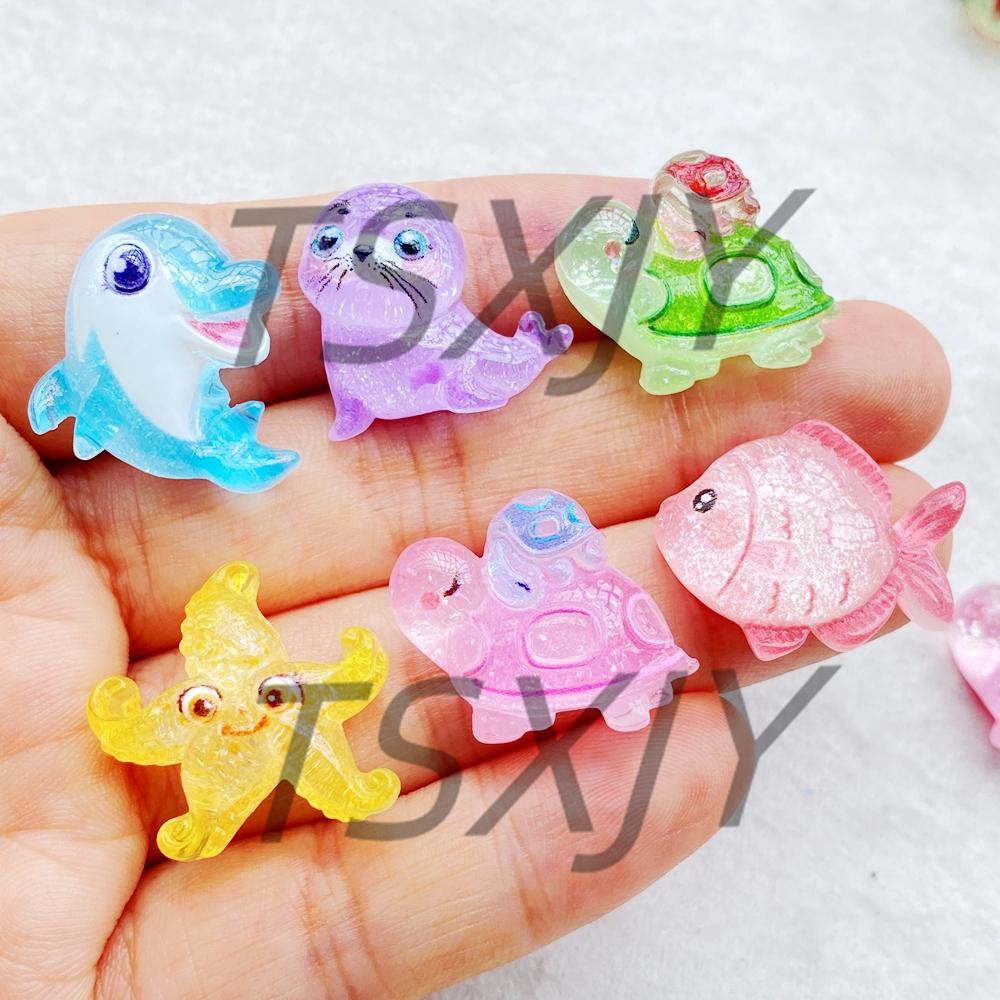 10 st Harts Glitter Tecknad val, sköldpadda, delfin, sjöstjärna Figurin Strass Skrapbok DIY Rosett Dekoration Hantverk