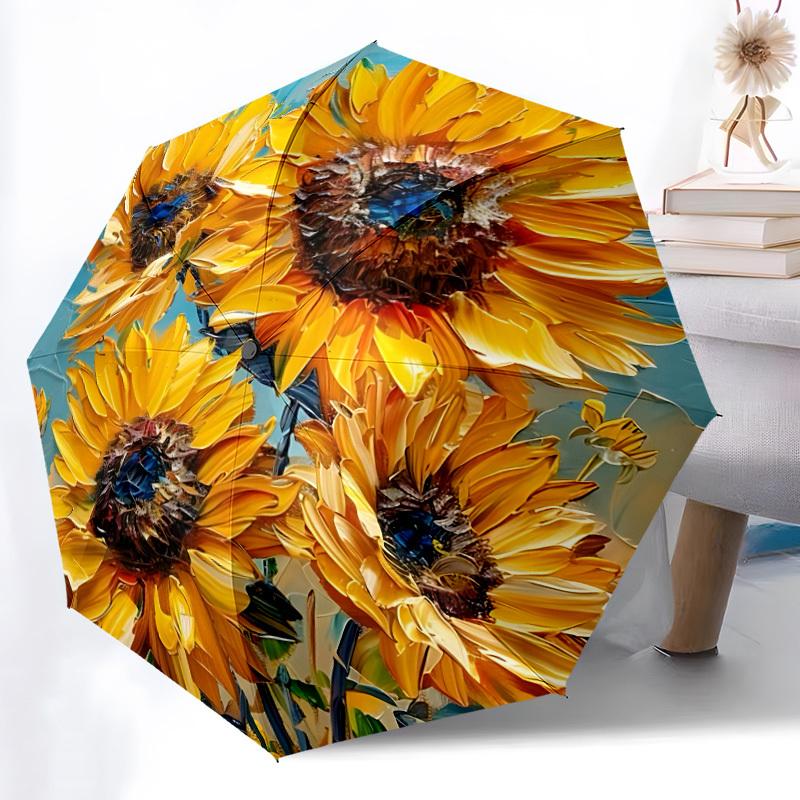 1pc Sunflower Bloom Automatic Folding Umbrella - 8-Rib Compact Travel Umbrella Durable & Portable for Outdoor Use, Perfect Gift for Birthdays118