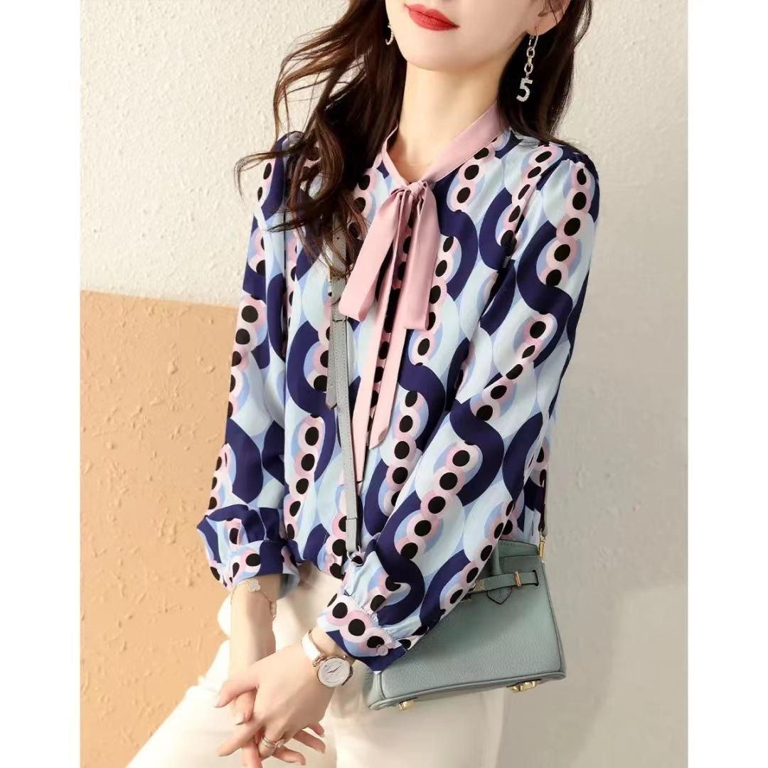 

Новые товары для весны и осени. Повседневная простая и универсальная рубашка на шнуровке с рукавами-фонариками. Женская верхняя часть. 2XL синий