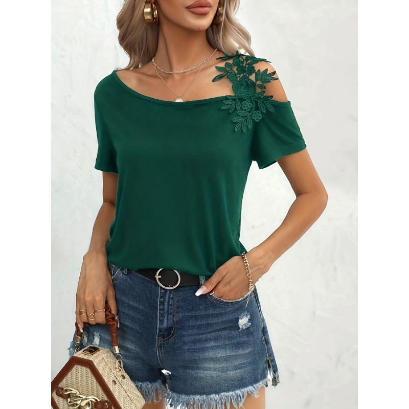 Women's Fashion Casual Summer Spring Solid Color Print Short Sleeve Oblique Collar Blouses & Shirts