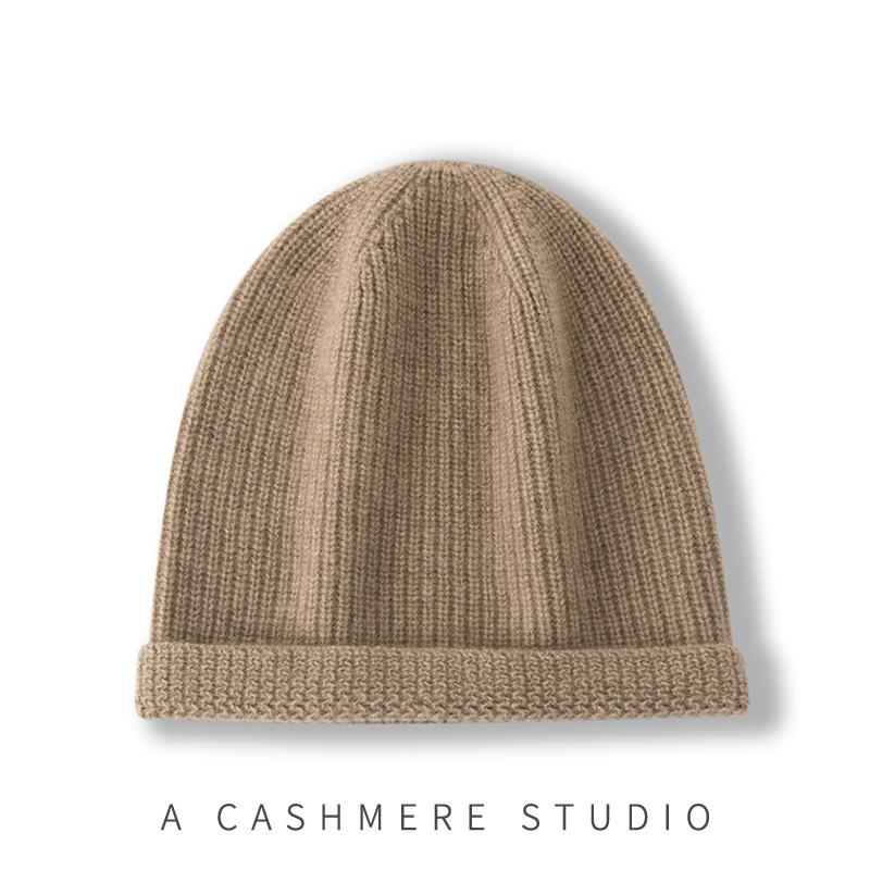 New Autumn and Winter Men's High End Solid Color Striped Thickened Warm Fashion Knitted Casual Hat
