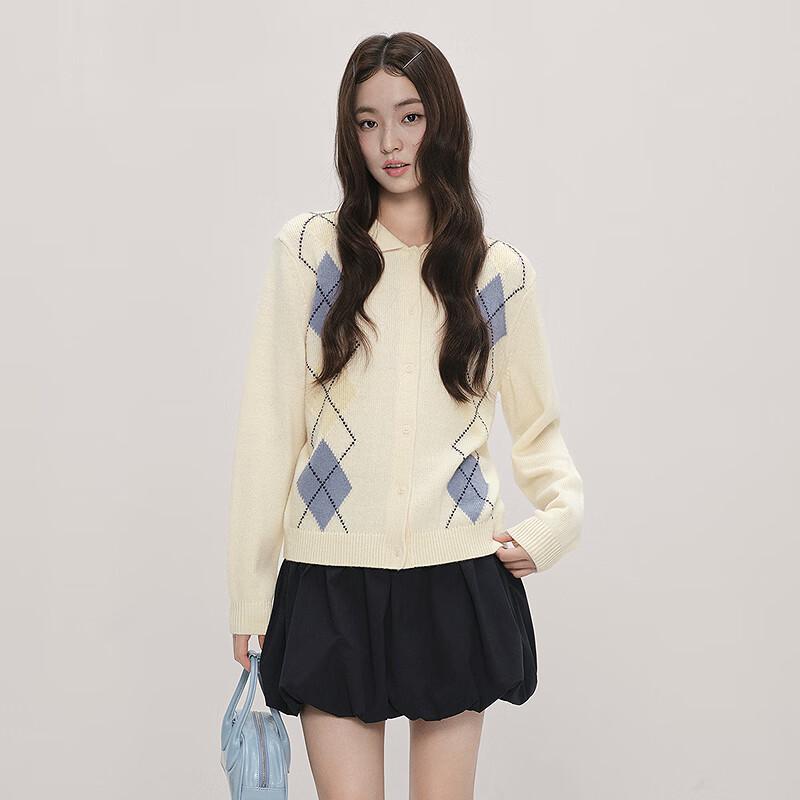 LED'IN Women's Color Block Argyle Knit Cardigan