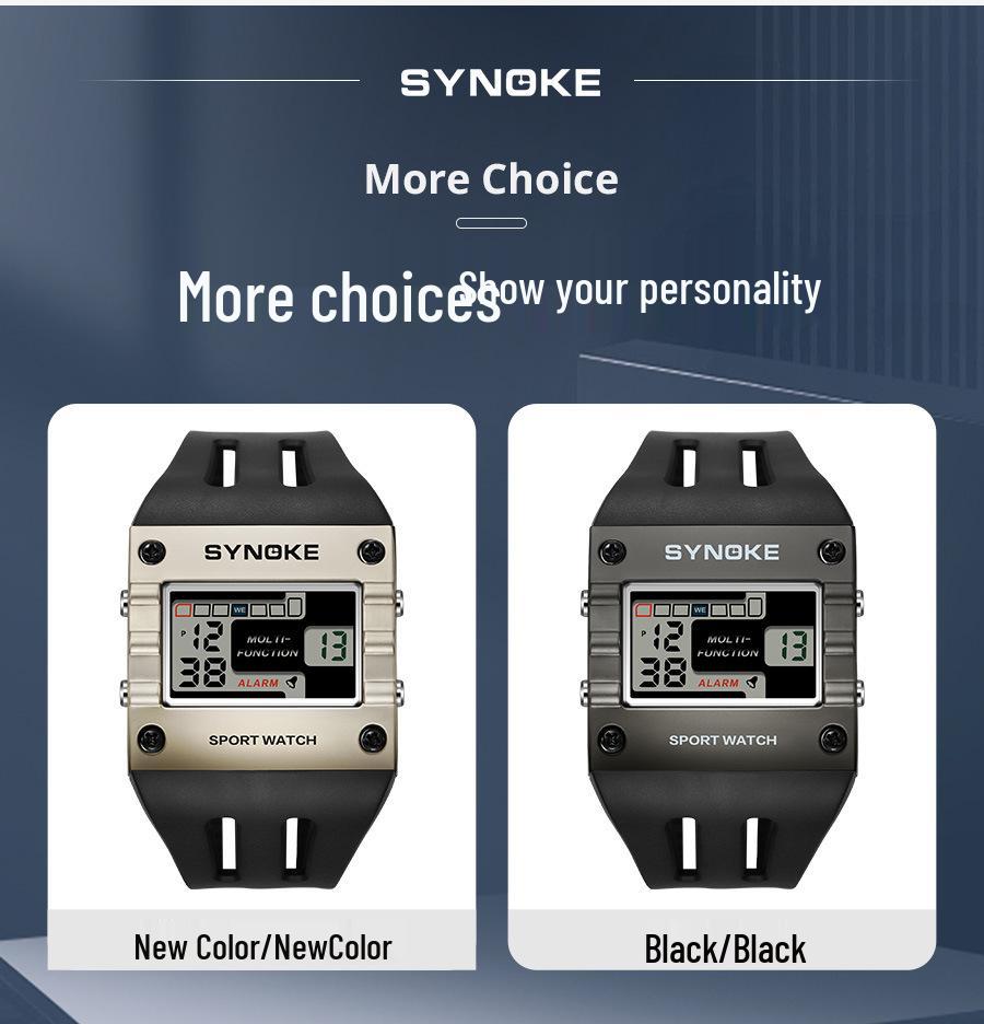 SYNOKE Men's Trendy Square Alloy Sport Watch - Large Screen, Fashionable, Waterproof.
