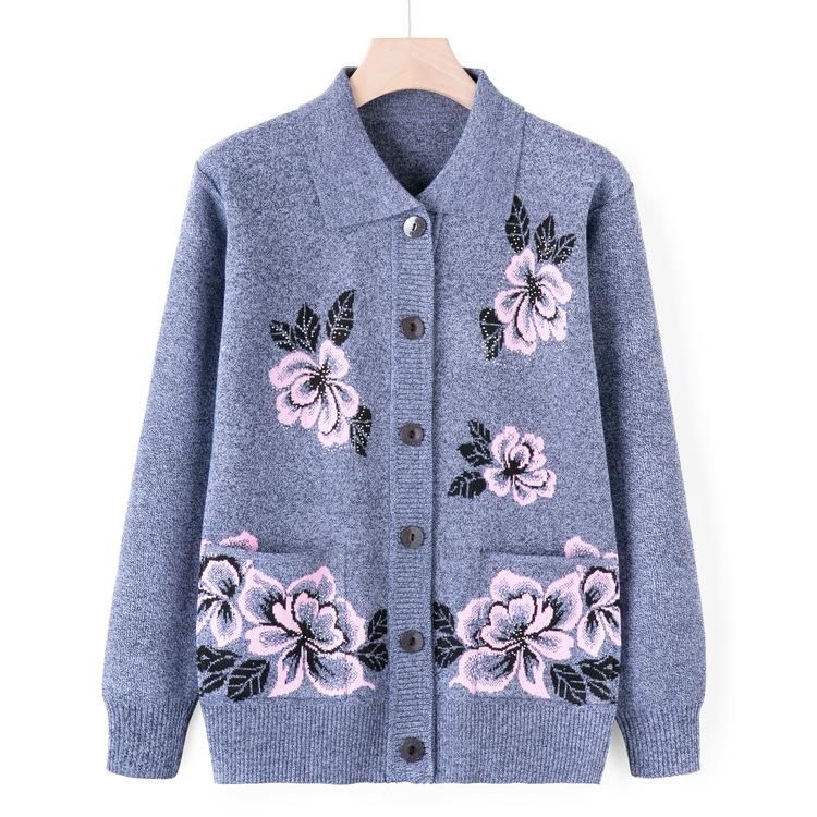 Oma Tragen Pullover Strickjacke Mittelalterliche und Ältere Gestrickter Pullover Herbstjacke Weiblich Ältere Mutter Tragen Herbstoberteil Dünn