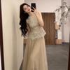 2026 Women's Fashion Set: Mesh Hollow Top & Long Skirt