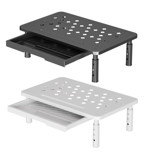 Computer Monitor Riser Cold-Rolled Steel Ventilated Monitor Stand with Drawer 3-Level Height Adjustment Laptop Stand for Home Office