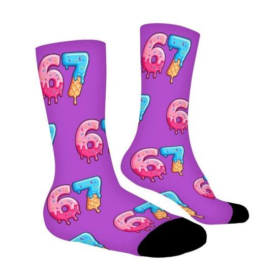 67 Meme Casual Socks Ice Cream 6 7 Crew Socks Funny Donut Six Seven Socks Gifts for Women Men Family Friends