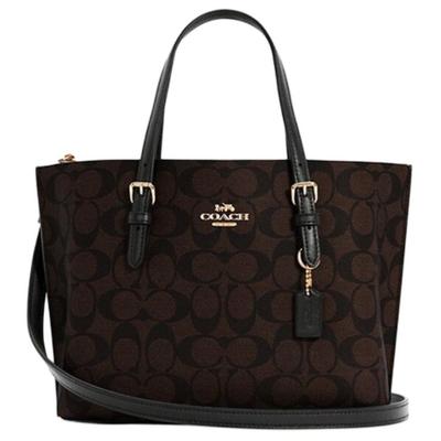 Mollie Tote Bag s uzavíráním na zip z potaženého plátna a kůže Dámské tote tašky Tmavě hnědá Černá C4250-IMAA8