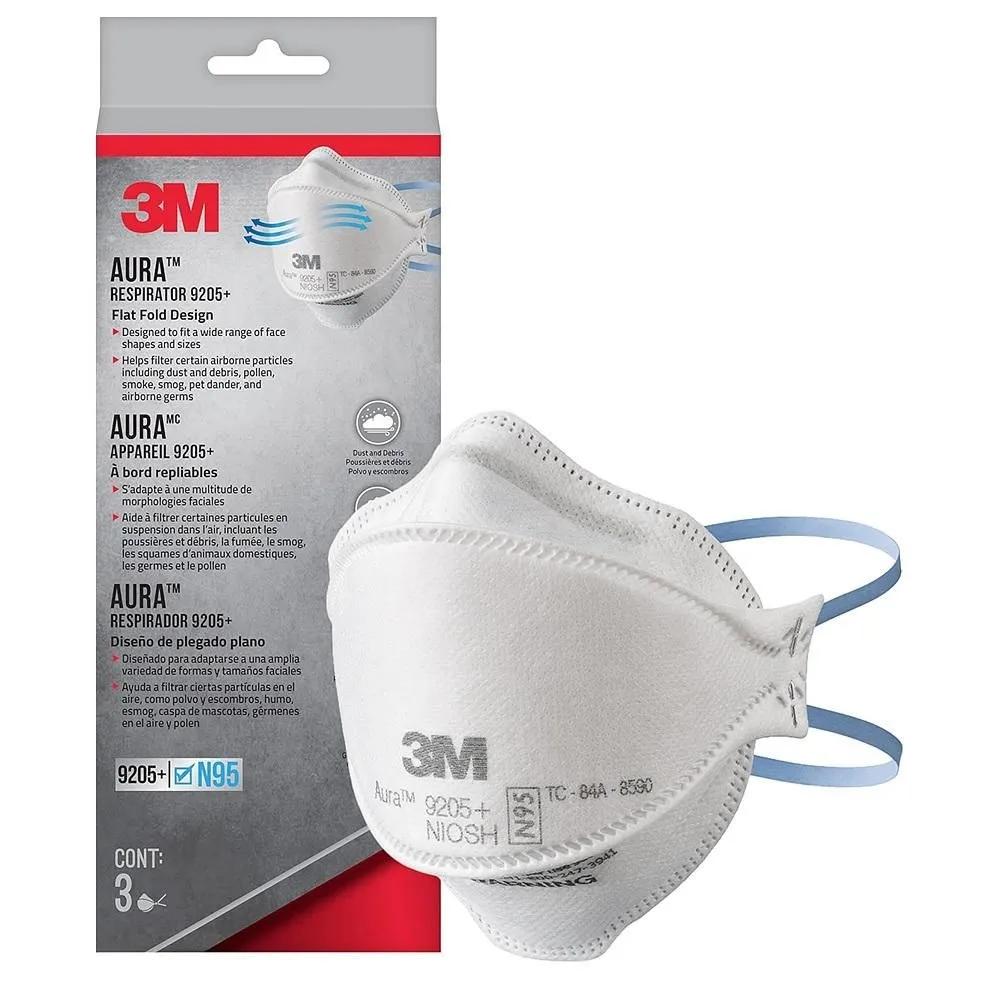 3M Aura N95 9205+ Mask 3-Pack 1 Pack 3M Aura Particulate Respirator 9205+ N95, Lightweight