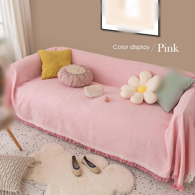 

1PC Nordic Cotton Sofa Throw Blankets Outdoor Camping Picnic Large Blanket Leisure Relax Beach Towel White Travel Rug Tassels Li 90x90cm рожевий