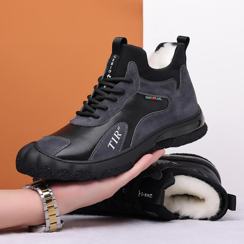 Leather Winter Wool Plush Thickened Casual Warm Snow Boots Hiking and Mountain Climbing Men's Shoes