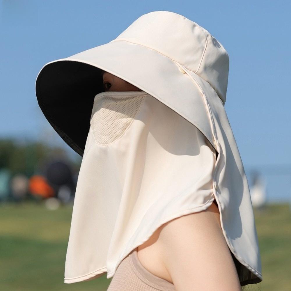 Wide Brim Sunscreen Fisherman Hat Breathable Full Face Cover Picking Tea Hat UV Protection Mask Neck Flap Hat Summer Season