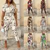 Summer Women's Casual Button-Up Print Waistband Jumpsuit