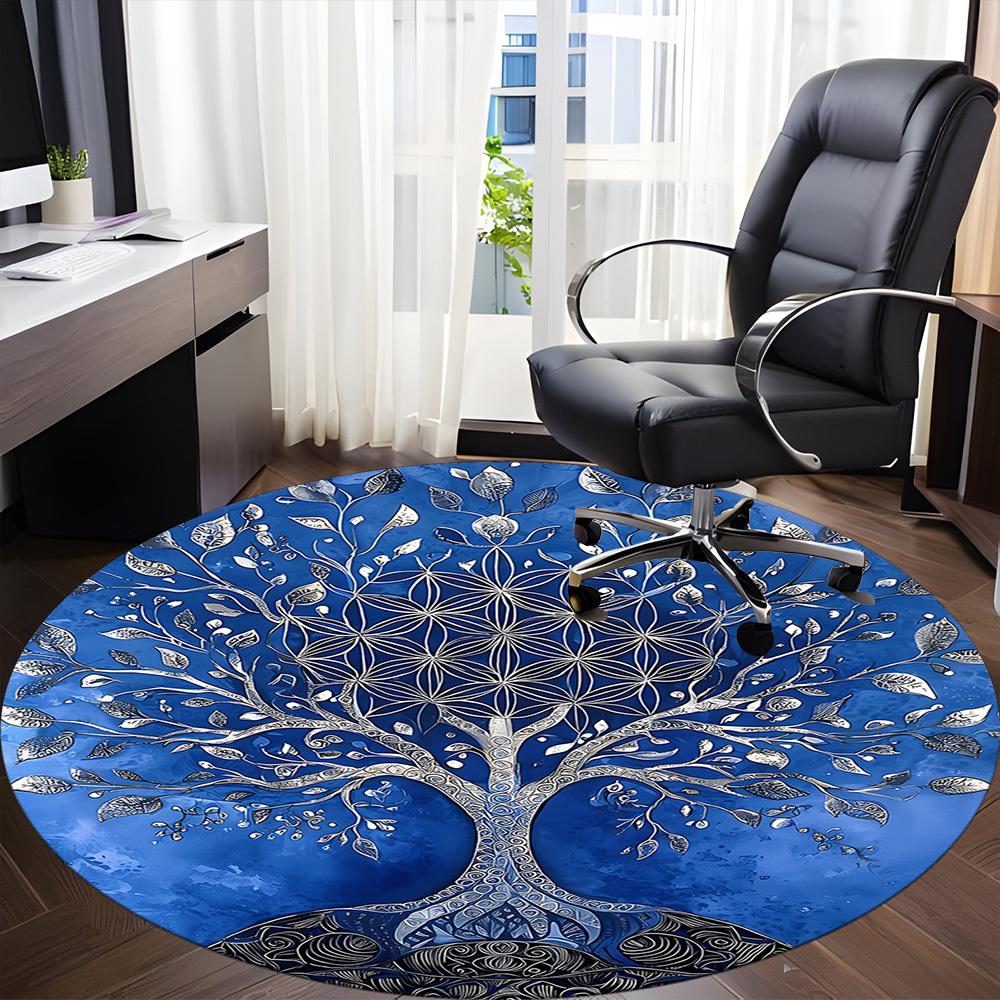 1 Alfombra Redonda de Oficina con Mandala de Árbol, Alfombrilla Adecuada para Oficina, Debajo de Sillas de Oficina, Dormitorio, Sala de Estar, Decoración del Hogar, Decoración de Habitación