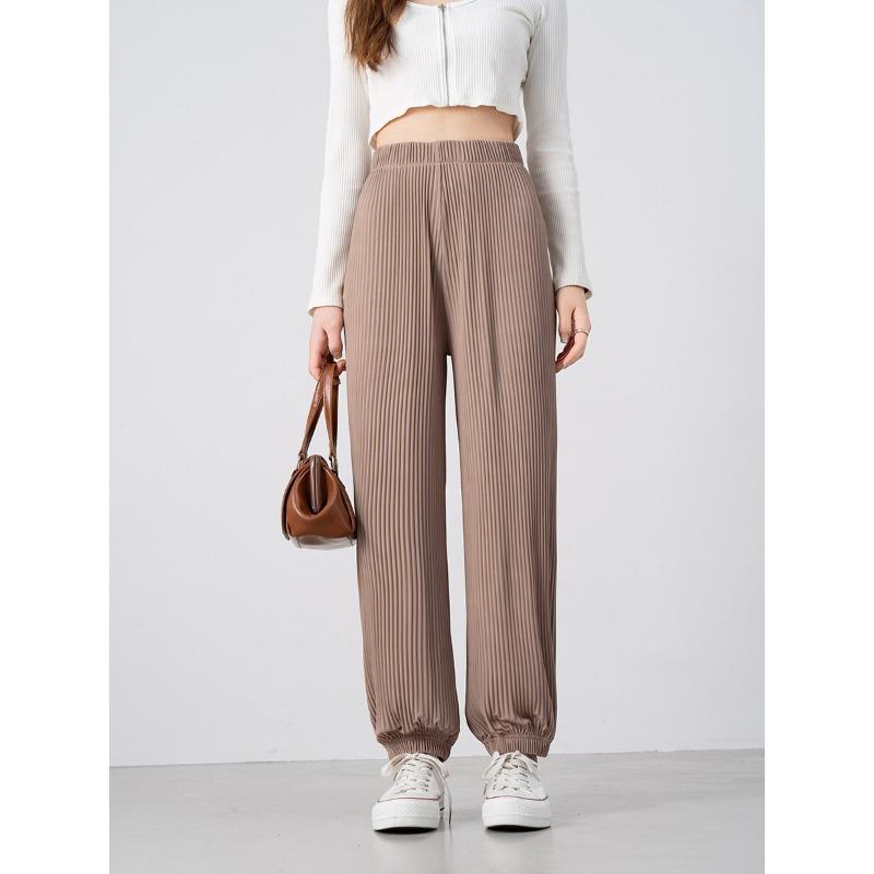 

Summer ice silk pleated wide-leg pants new versatile loose and thin nine-point tied feet sports casual pants children L
